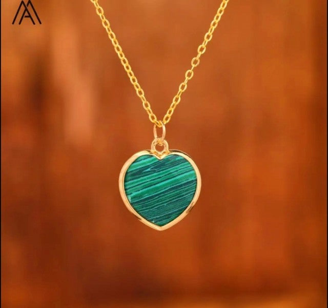 Small Hearts Designkjede 16x16mm - Gold Electroplated -  Malachite