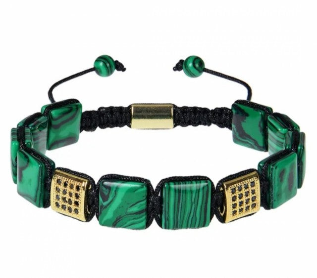 Chambhala Flatstone ArmbÅnd , Malachite - Justerbare - Syntetic