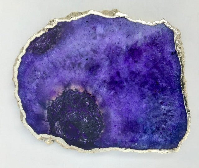 Vakker, hÅndlaget XL ( 28x18cm ) Lilla Agat Coaster decorskive med gullbelagt kant fra India