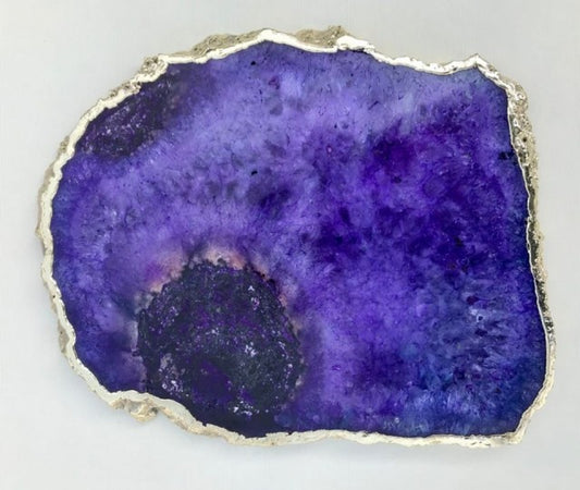 Vakker, hÅndlaget XL ( 28x18cm ) Lilla Agat Coaster decorskive med gullbelagt kant fra India