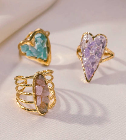 Ny Vintage Micci Design Crystal Rings, Rose Quartz - 18k Gold Electroplated, justerbar
