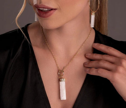 New 2025 Brazil Gem Selenite Hoop & Dangle Øredobber, 18K/Gold Electroplated