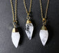 Nye Spike Point Pendel Anheng i Ice White Quartz m/kjede , Gold Electroplated