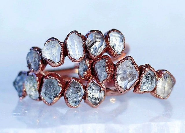 Ny, hÅndlaget 5 stone Herkimer Diamond Ring, Rosegull