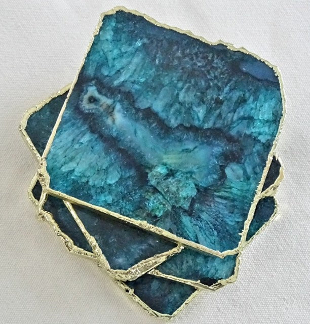 Nye, vakre Agat Ice Emerald Green Coastere m/Gold Electroplated tykk 10mm kant, stk. pris