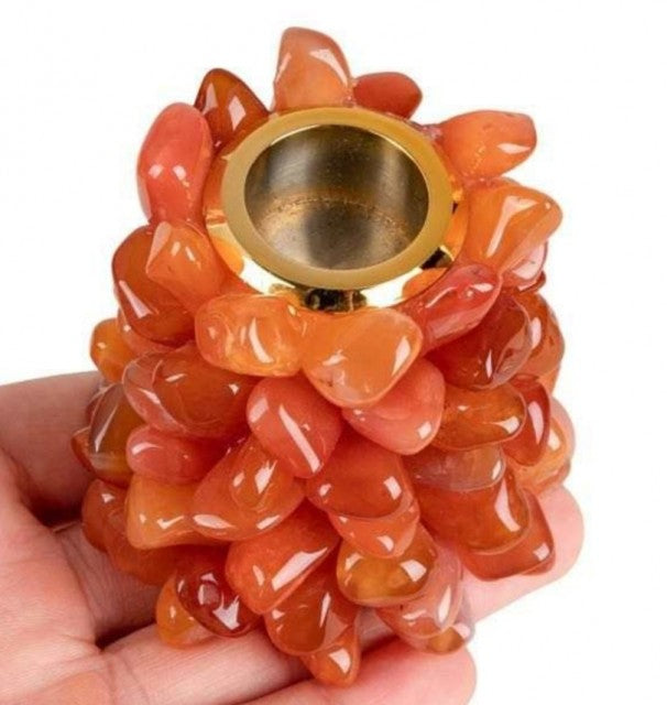 New 2023 Design / Vakker hÅndlaget Karneol Quartz Lysestake, ca. 8x8cm høye