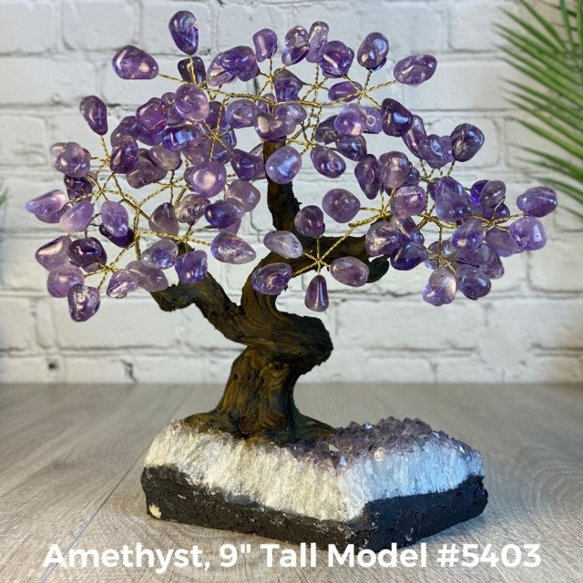 Vakre og eksklusive Feng Shui - Bonsai Lykketrær m/ ekte krystaller og Ametyst Clusterfot, ca. 22cm høy, Ametyst, 2.5kg