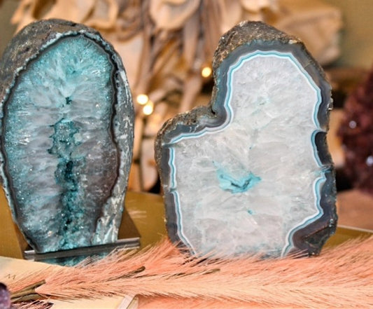 Stor XL Turkis Agat Geode Krystallampe, 18 - 20cm, inkl. trebare m/ledlys og remote control