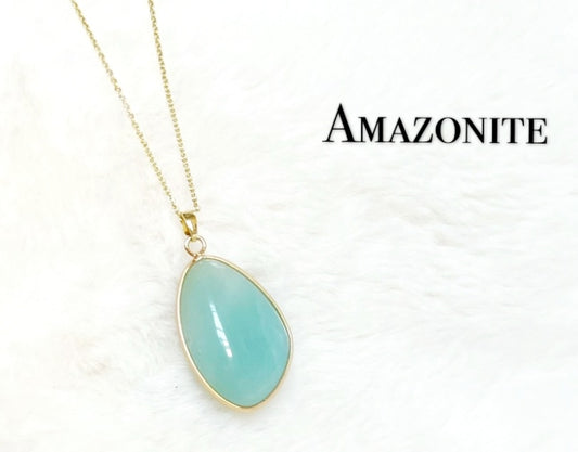 Nye, vakre Amazonite Designkjeder, Gold Electroplated - 30x20mm Tear Drop Design