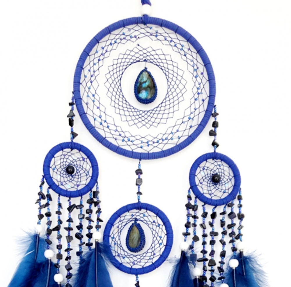 HÅndlaget, vakker Labradorite  "Tree of Life" Drømmefanger m/ledlys og batteribox, 16x65cm