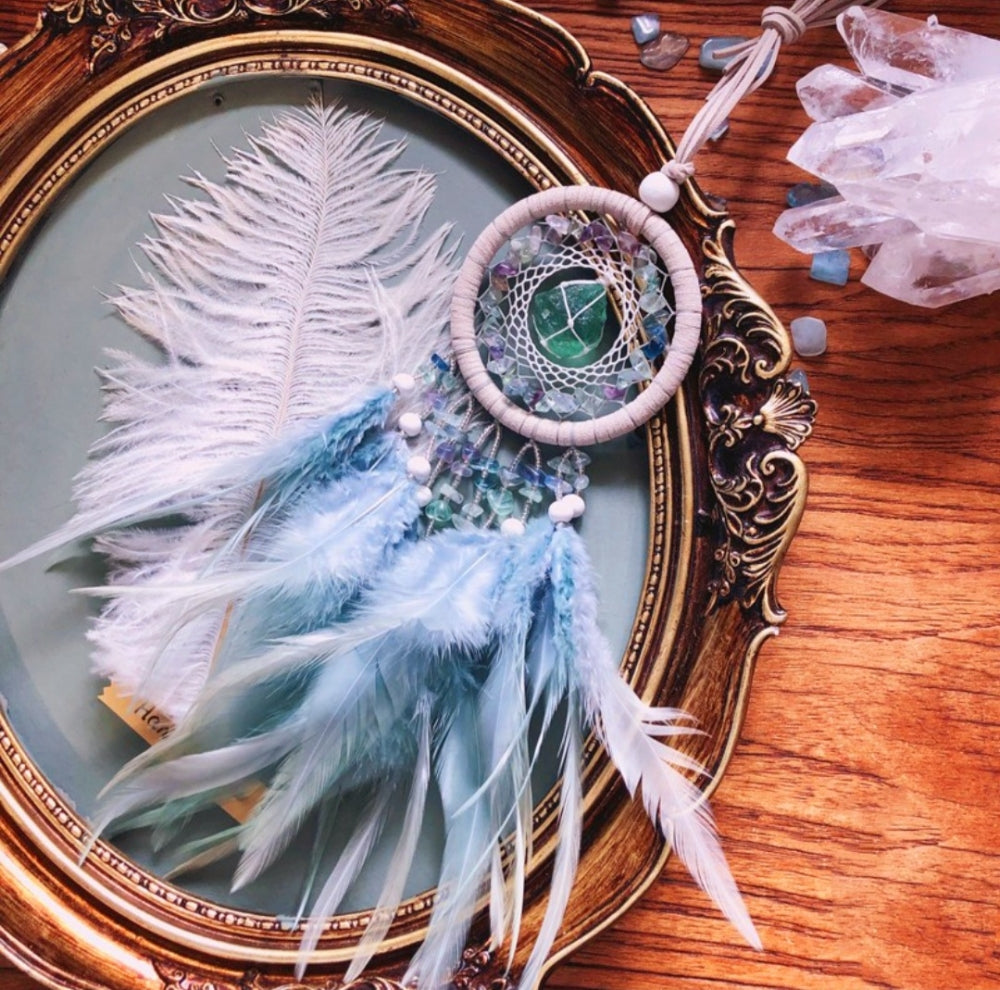 Vakker Midi Indian Drømmefanger og Fluorite Krystalldesign, 8x30cm