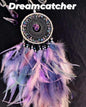 Vakker Indian Drømmefanger m/ledlys og Ametyst Krystalldesign, 16x60cm, Lilla/Rosa Andefjær