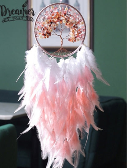 Vakker Indian Drømmefanger m/ledlys og Rosenkvarts/Karneol Livets Tre Krystalldesign, 16x65cn