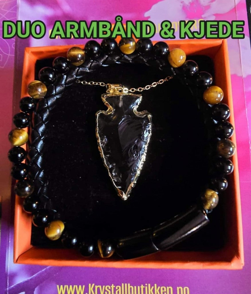 2 -1 DUO Stone&Leather Bracelet + Quartz Arrowhead Necklace.. ( 11 Design - Stenkombinasjoner )