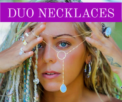 Kampanje / Klassisk Duo Smykkesett - CircleGem Designkjede + Tear Drop Øredobber, Goldplated;