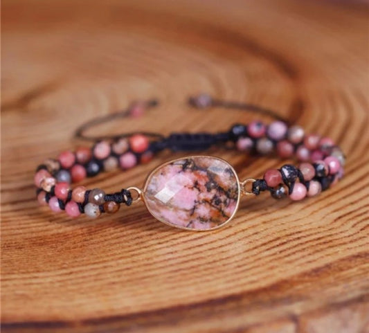 Merkaba 2 rader armbÅnd m/Rhodonite oval sten