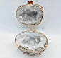 Sparkling Coconut White Quartz Mexican Geode Dekorasjon ( par ) m/gullinnfatning, ca. 10cm og 800gram