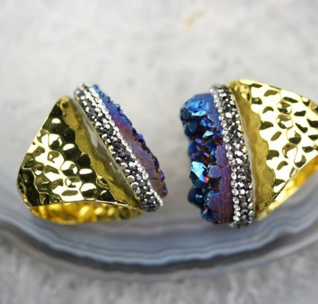 Druzy Aurablue Agat Design Ring, justerbar