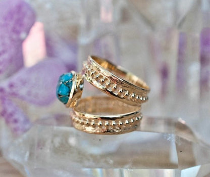 HÅndlaget, Designring med storTorquise Copper sten,  18 K Gold Electroplated.