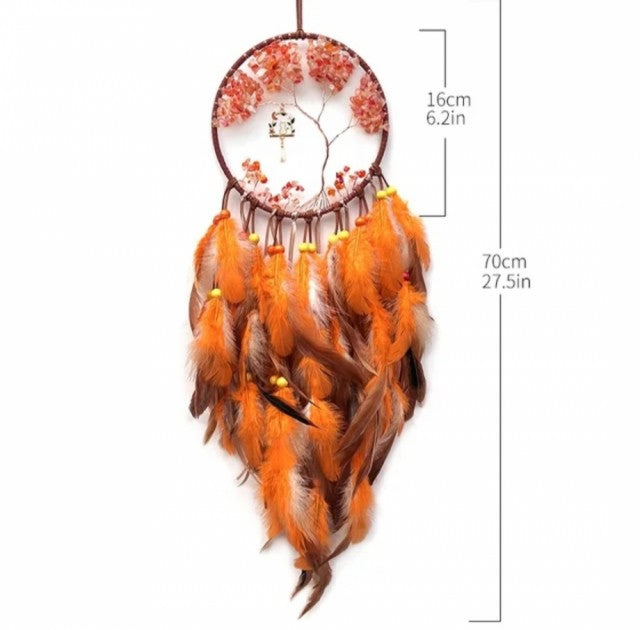 Vakker Indian Drømmefanger m/ledlys og Rosenkvarts/Karneol Livets Tre Krystalldesign, 16x70cm