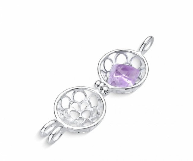 New Brazil Gem Design 2025 / Sterling Silver Tree of Life Spherical Locket w/ 7 Interchangeable Gemstones Necklace