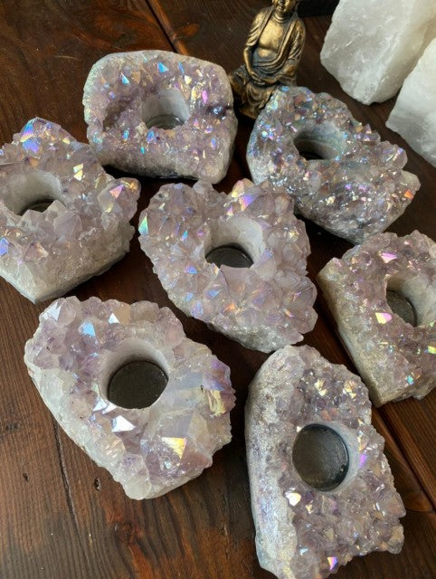 Large Brazilian Ametyst Angel Aura Cluster Quartz Telight - Candle Holder, ca. 1000gram - 18x16cm