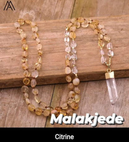NYE MALA CRYSTAL KJEDER CITRINE m/Clear Quartz Spissanheng