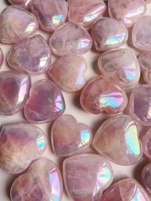 Vakre Angel Aura Rose Quartz Puffy Hearts, Medium 45x45mm