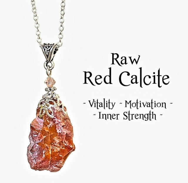 Nye, hÅndlagede Red Calcite Stone ( Vitality,  Motivation, Inner Strength ) Anheng m/kjede