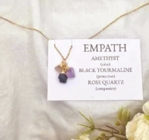 NYTT 3 PACK RAWSTONE KJEDER , EMPATH ( Ametyst, Black Tourmaline, Rose Quartz )
