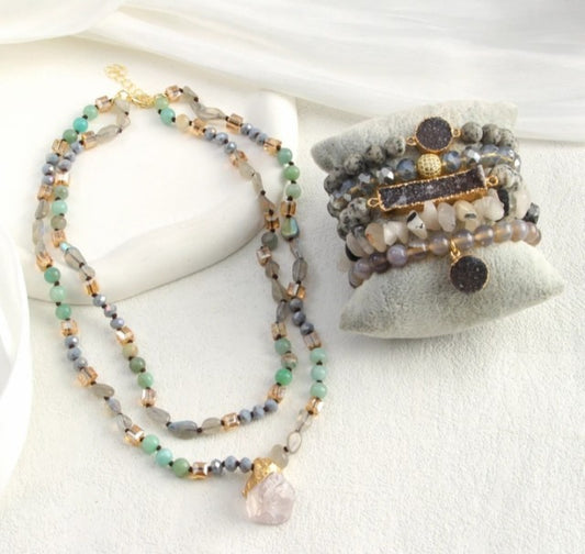 Nye 2025 Bohemian Dalmantiner Design Smykkesett, Dual Row Kjede og 5 Row Middelshavs armbÅnd