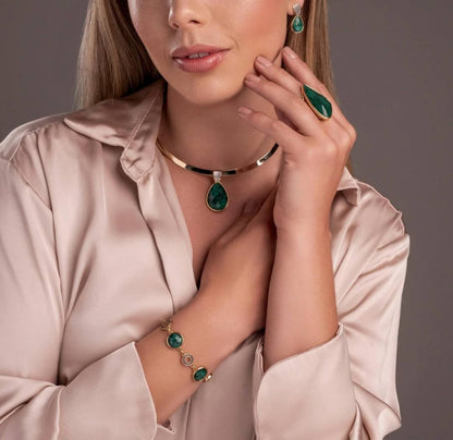 New 2025 Brazil Gem Emerald with Black Rhodium Friendship Gold Plated Bracelet