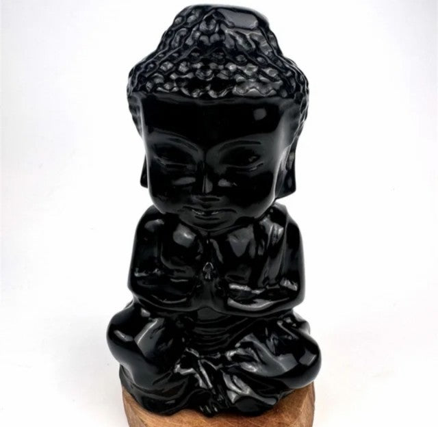 Vakker, hÅndlaget Buddha 7.5cm Small, Sort Obsidian