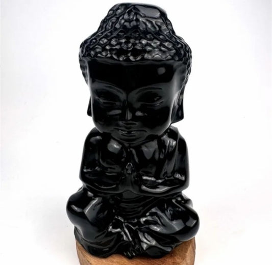 Vakker, hÅndlaget Buddha 7.5cm Small, Sort Obsidian