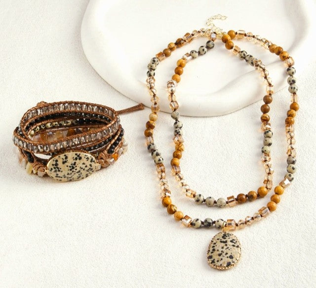 Nye 2025 Bohemian Dalamantiner Design Smykkesett, Triple Row Kjede og BoHo Wrap armbÅnd