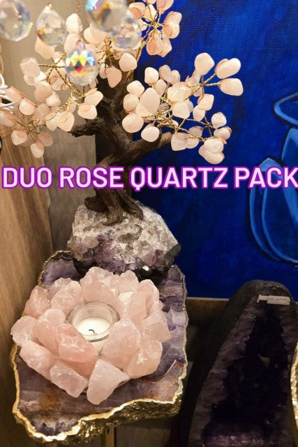 BLACK NOVEMBER DUO EXCLUSIVE ROSE QUARTZ  CRYSTAL PACK ( Crystal Tree + Candle Holder )