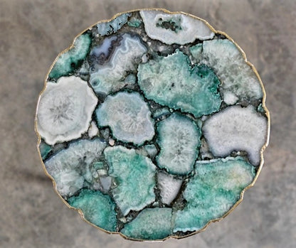 Grønn Agat Composite kaffebord med gulldecorert kant ( gold electroplated ), ca. 30cm. 52cm høy