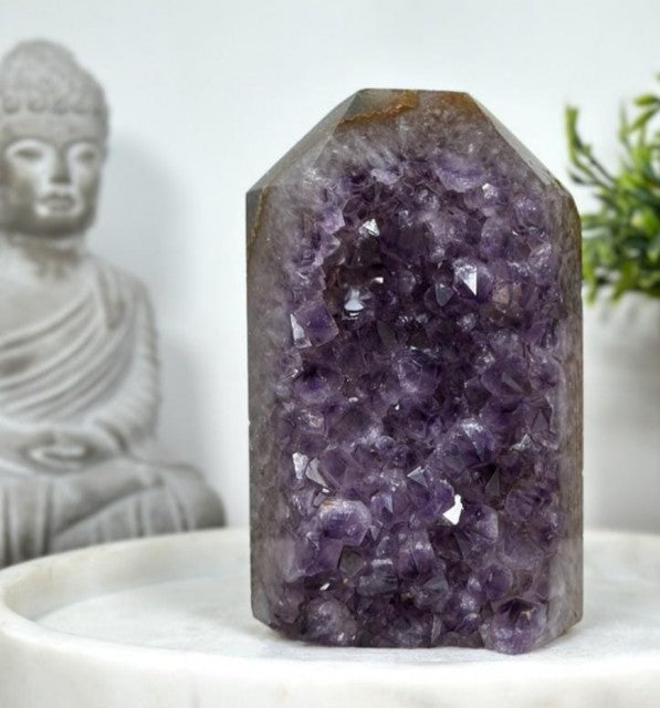Natural Uruguay Amethyst & Agate Stone Tower AAA+ Quality Geode, 16x9.5cm, STP0144