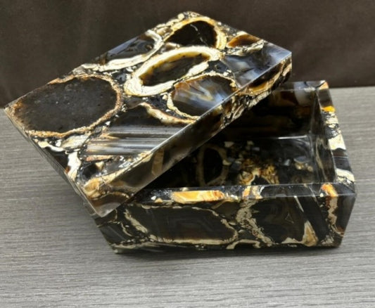 Black Agat Quartz Jewelry Box , 15x10x7.5cm