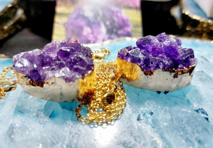 Kampanje / Ametyst Druzy Ringer ( Justerbare ) Gold & Silverplated + Kjede
