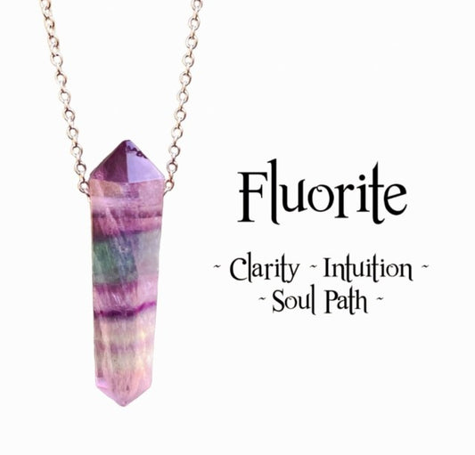 Nye, hÅndlagede Fluorite Rainbow Anheng m/kjede (Intuition, Soul Path, Clarity, ) , Silverplated..