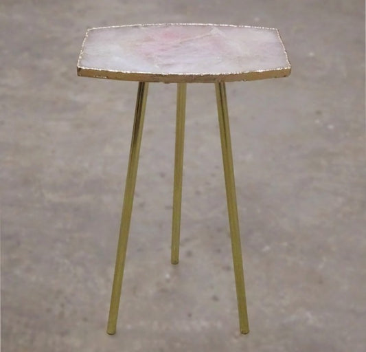 Rose Quartz kaffebord med gulldecorert kant ( gold electroplated ) og avtagbare ben, ca. 30x20cm, 52høy