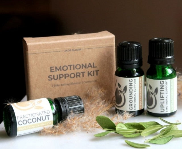 Jade Bloom Blend Pack / Emotional Support Set, 3 x 10 ml blends ; Grounding, Uplifting, Fractioned Coconut