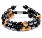 Nye Merkaba 2 rader Gyllen Tigerøye armbÅnd, sort onyx + hematitt, justerbare, 8mm kuler