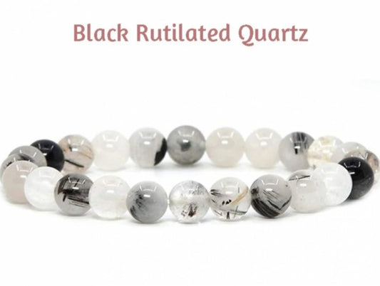 Enkelt og fleksibelt steinarmbÅnd, sort Rutil Quartz