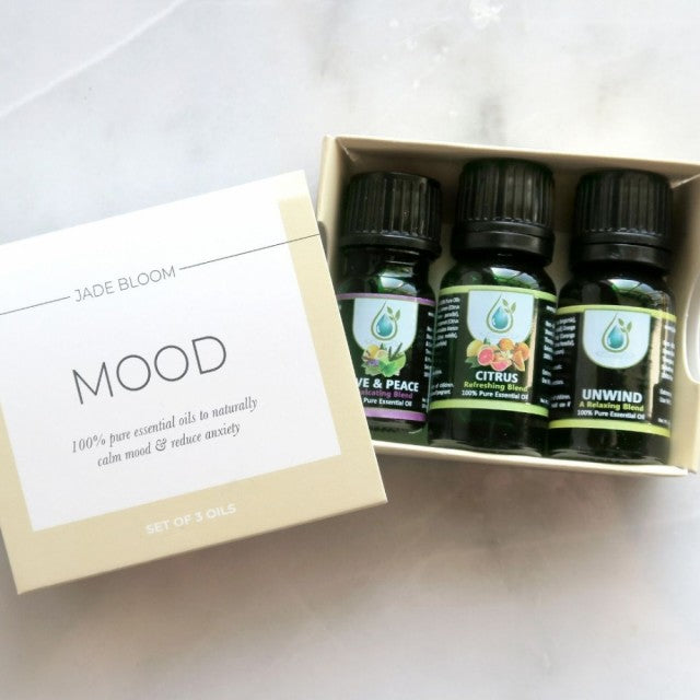 JADE BLOOM 3 Oil Box Set - MOOD (LOVE & PEACE, UNWIND & CITRUS - 100% Pure Essential Oil Blends)