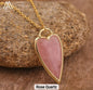Long Hearts Designkjede 37x19mm - Gold Electroplated - Rose Quartz