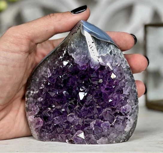 Natural Uruguay Amethyst Agate & Jasper Stone Flame Carving, 15x15cm | FST0125