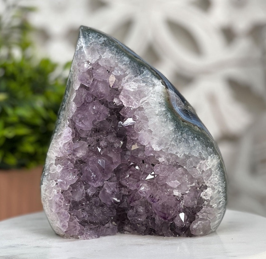 Natural Uruguay Agate & Quartz Flame Geode, ca. 500gram