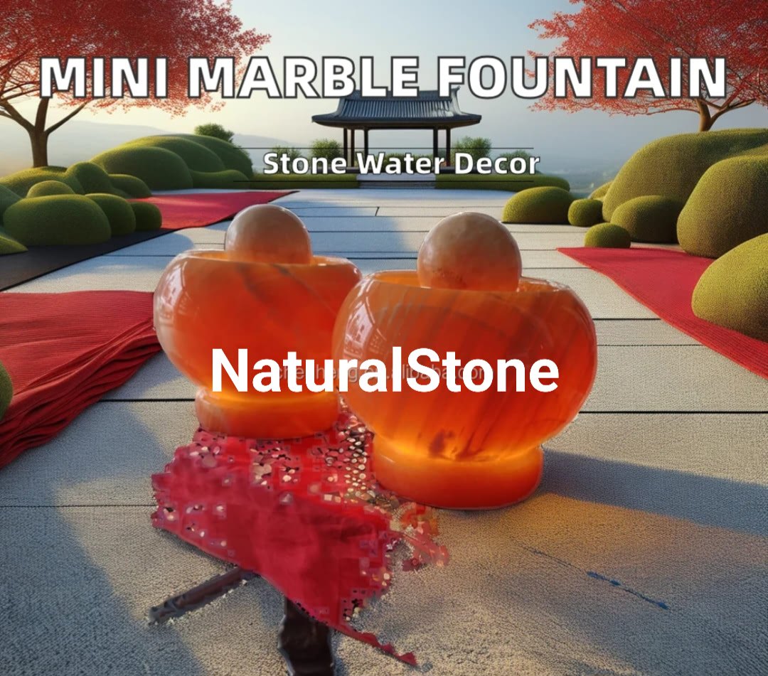 New 2025 Marble Water Fountain w/rotating Crystal Sphere, Light Green Onyx, High Quality, Medium Size - 20x20x22cm, approx 13kg